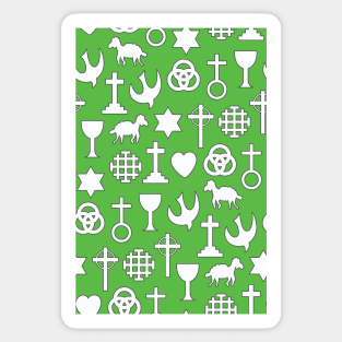 Religious Christmas Traditional Chrismon Ornament Icons in White on Green  Pattern Sticker